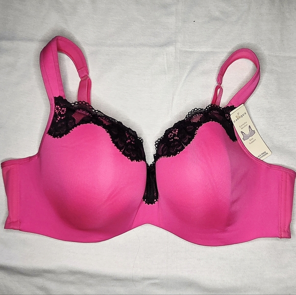 Cacique Pink Black Lace Trim Underwire Full Coverage Elegant Bra - Picture 1 of 5